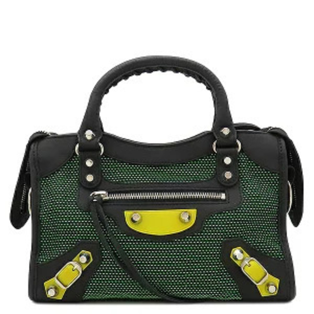 Balenciaga bag City Leather Canvas Black Green Shoulder mirror